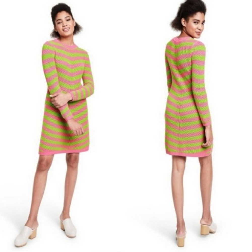 Victor Glemaud target pink lime green striped sweater dress - Picture 2 of 8